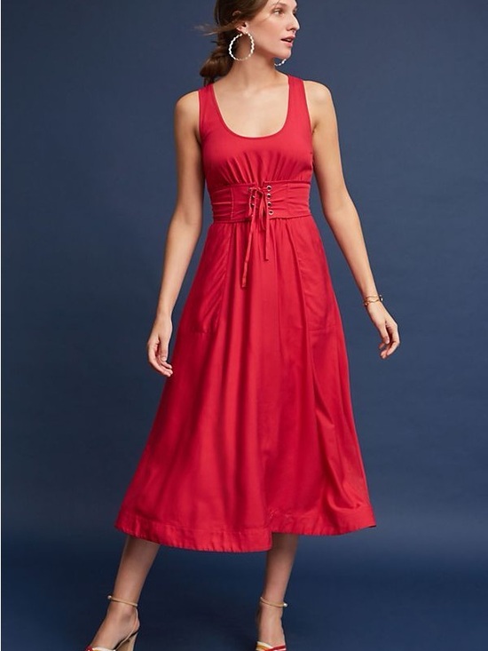 Tracy Reese Dresses & Skirts - Anthropologie Tracy Reese Red Sleeveless Corseted Midi Dress NWT | Size 6